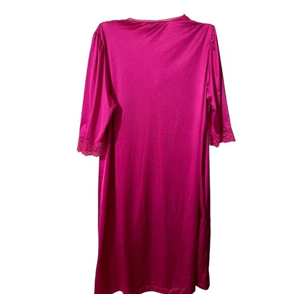 Vintage Vandemere Pink Lacy Housecoat Nightgown Robe Large Silky Liquid Mid - Picture 9 of 9